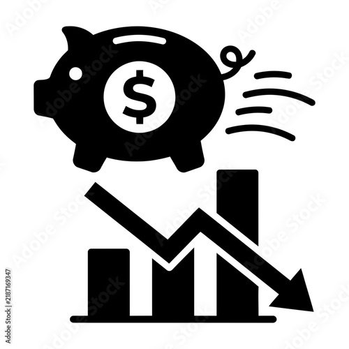 Financial Loss Icon With Piggy Bank And Downward Trend Chart Arrow