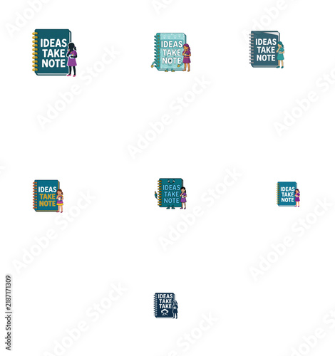 Ideas Take Note Vector Set - Student Writing and Brainstorming Mascot Icons