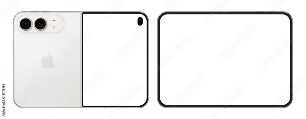 Obraz premium Photorealistic detailed Apple iPhone 18 Duo Star White mockup. Front and rear view on isolated on transparent background. Vector editorial illustration png