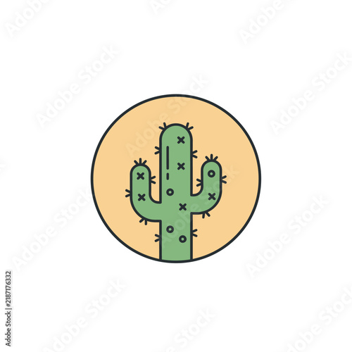 Green desert saguaro cactus plant icon in circle outline symbol for botanical nature and wilderness graphic design