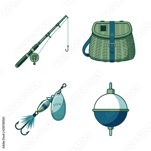 Foto Fishing gear set with rod basket lure and float