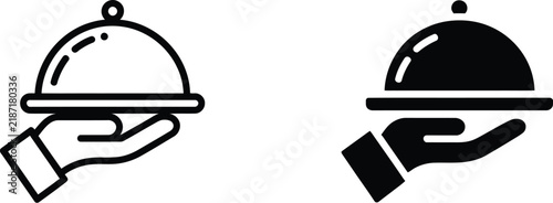 Room Service icon featuring hotel hospitality, food delivery, dining, guest assistance, housekeeping, accommodation, and flat vector design.