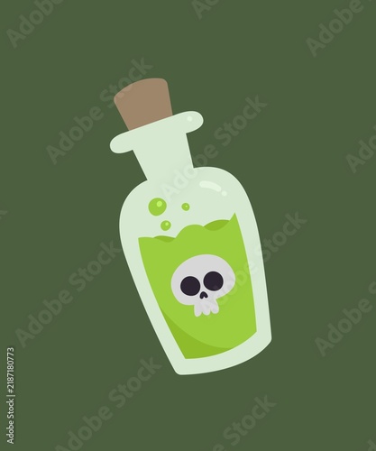 Quadro su tela Cartoon green poison potion bottle with skull label