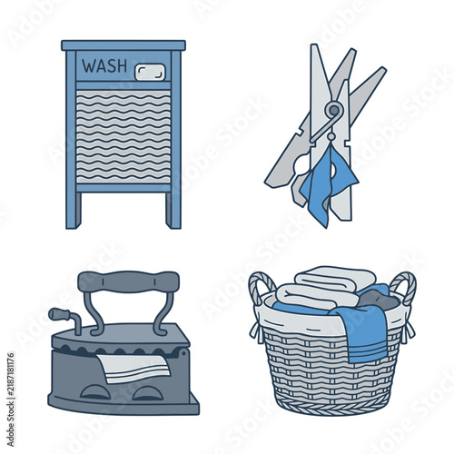 Konstfotografi Vintage Laundry Equipment Icon Set