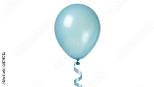 Single light blue balloon with curly ribbon isolated on transparent background