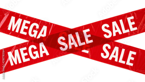 Foto Red MEGA SALE warning tape crossed over, isolated on transparent background