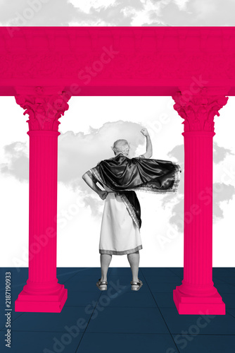 Obraz na płótnie Vertical sketch 3d artwork collage poster of anonym man athens king emperor look