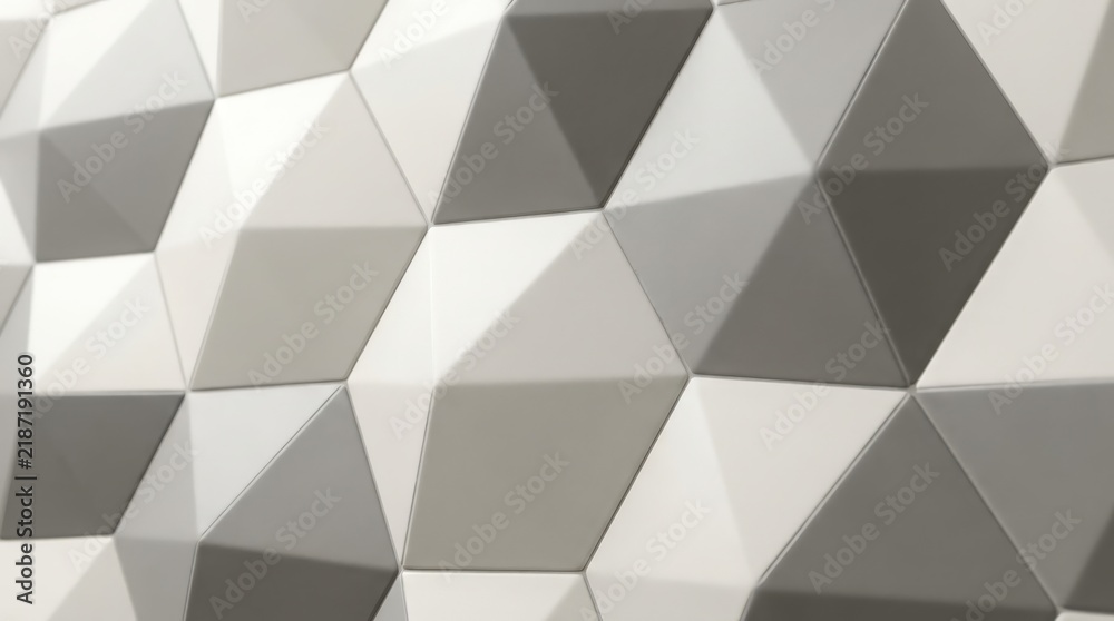 Obraz premium Abstract geometric 3D triangle wall pattern in grayscale tones