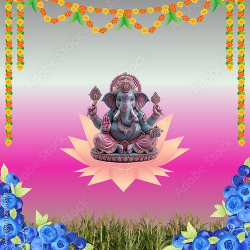 Canvastavla Lord Ganesha Sitting on Lotus Flower Vector Design for Ganesh Chaturthi