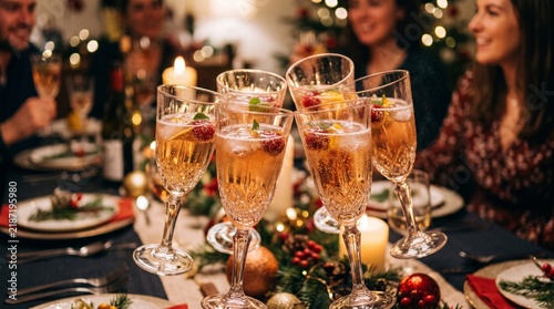 Glasses of champagne on christmas table