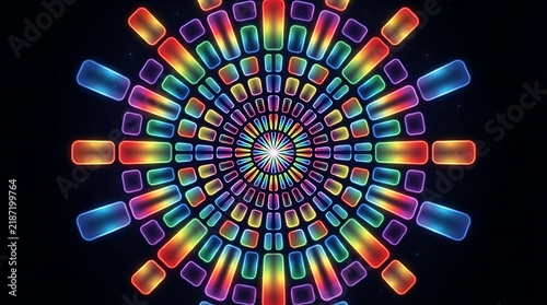 Hypnotic Abstract Rainbow Light Explosion in Dark Background - Vibrant Fractal Pattern