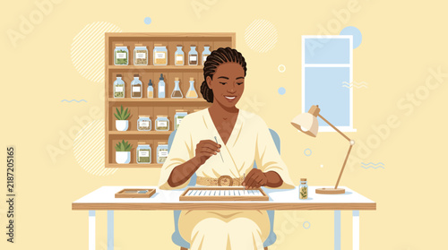 Woman Arranging Dried Herbs and Spices on a Tray