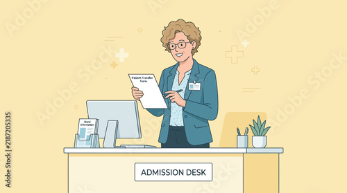 Woman at Admission Desk Filling Out Form, Healthcare Concept, Isolated