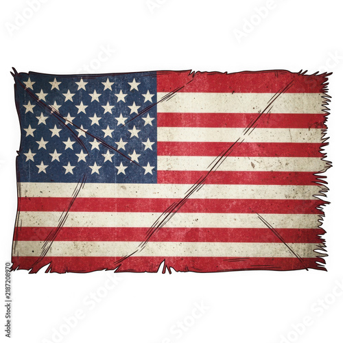 Torn and distressed american flag with faded colors