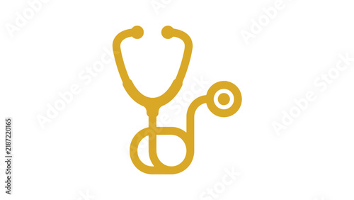 Golden medical stethoscope icon featuring bold thick lines and a flat minimalist vector graphic style