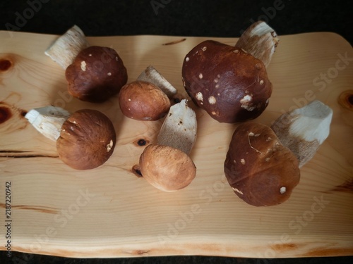 Cuadro en lienzo mushrooms, boletus edulis, for a delicious meal, on a wood board