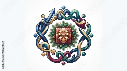Elegant Holiday Gift Wrapped in Greenery with Festive Musical Notes Design Vector Illustration
