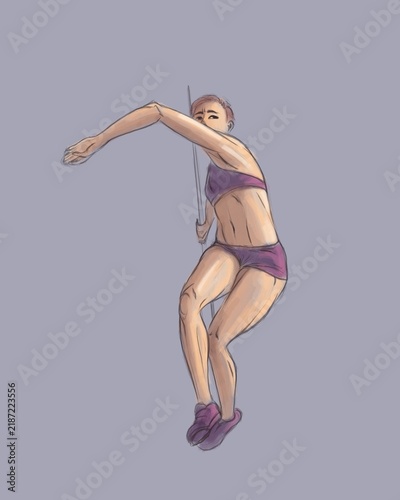 Digital sketch of a javelin thrower created by a human