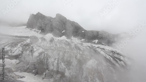Melting glacier on rocky mountain in China due to global warming