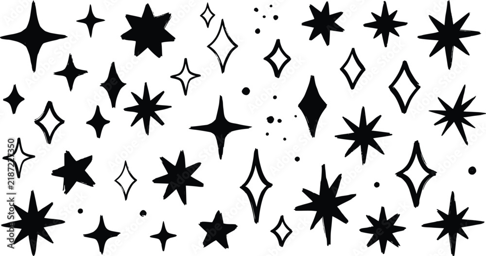 Fototapeta premium Hand drawn doodle star shapes set