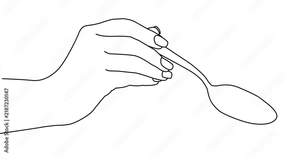 Obraz premium Outline female hands holding spoon gesture.