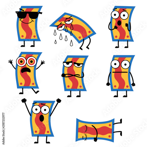 Cartoon rectangular sticker characters with various facial expressions and poses on a white background