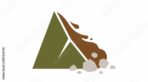 Landslide mudslide flat icon, hillside collapse natural disaster vector