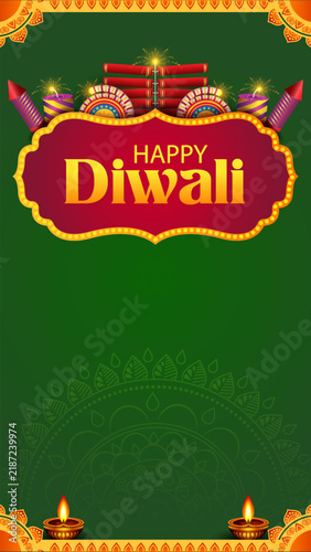 Happy Diwali Greeting Card with Decorative Diya Lamp and Traditional Indian Festival Design