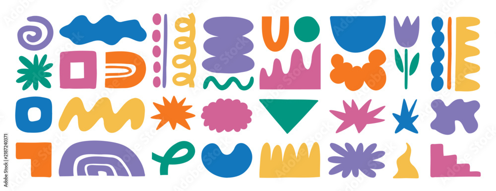 Fototapeta premium abstract forms elements set illustration, colorful funny blob shape organic, liquid form bright collection