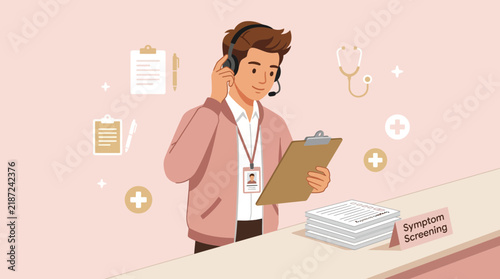 Healthcare Support, Symptom Screening, Medical Call Center Agent, Clipboard