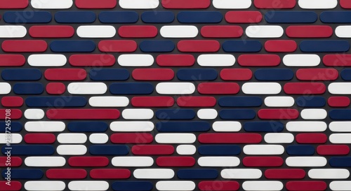 Naklejka Red White Blue Oblong Capsules Grid Pattern Background Design