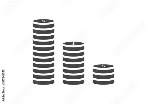 Decreasing stacked coins icon representing financial loss and economic decline