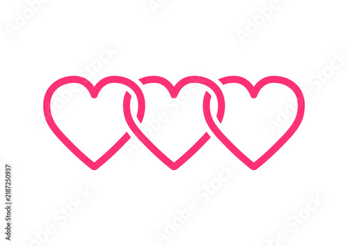 Three hearts initial logo on white background