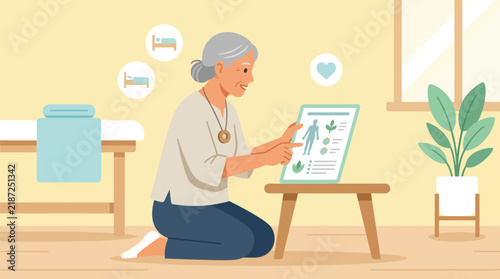 Elderly Woman Learning About Health and Wellness