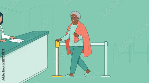 Elderly Woman Leaving Hospital After Treatment, Smiling