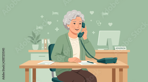 Elderly Woman On Telephone At Desk | Isolated