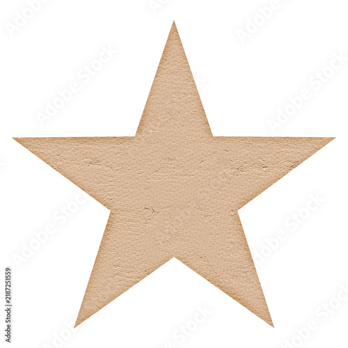 Antique paper star cutout isolated on transparent background with vintage texture.