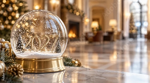 Festive Snow Globe with Golden 2027 Number Decoration for New Year Celebration