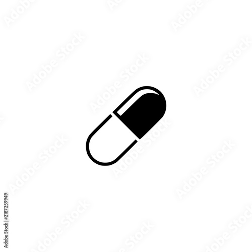 Pill capsule icon. Solid black glyph of a capsule for medicine and pharmacy.
