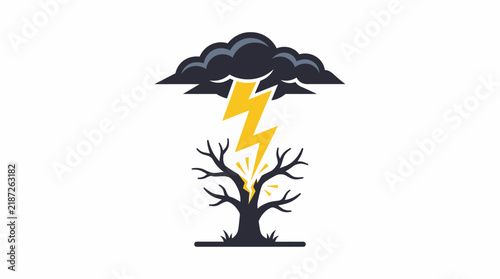 Lightning strike tree flat icon, thunderstorm natural disaster vector