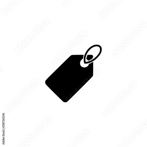 Tag icon. Solid black glyph of a tag for label and social media.