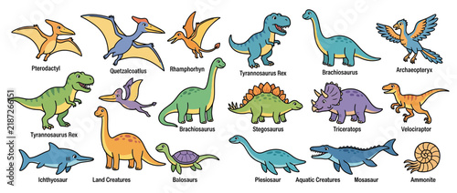 Foto Cute Cartoon Dinosaur Collection Isolated Transparent Background