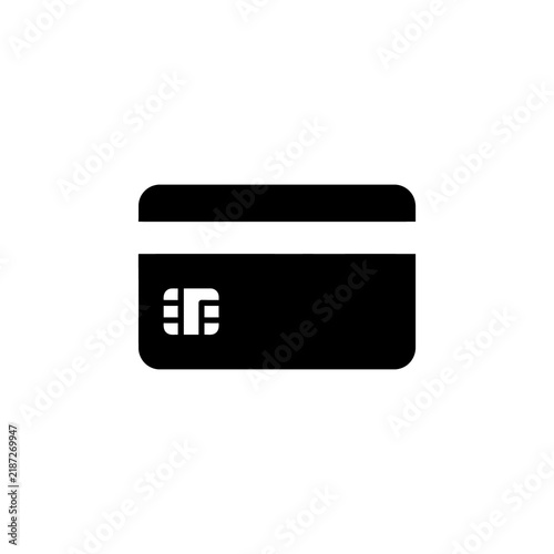 Quadro su tela Black credit card icon with chip for financial transactions and payment services