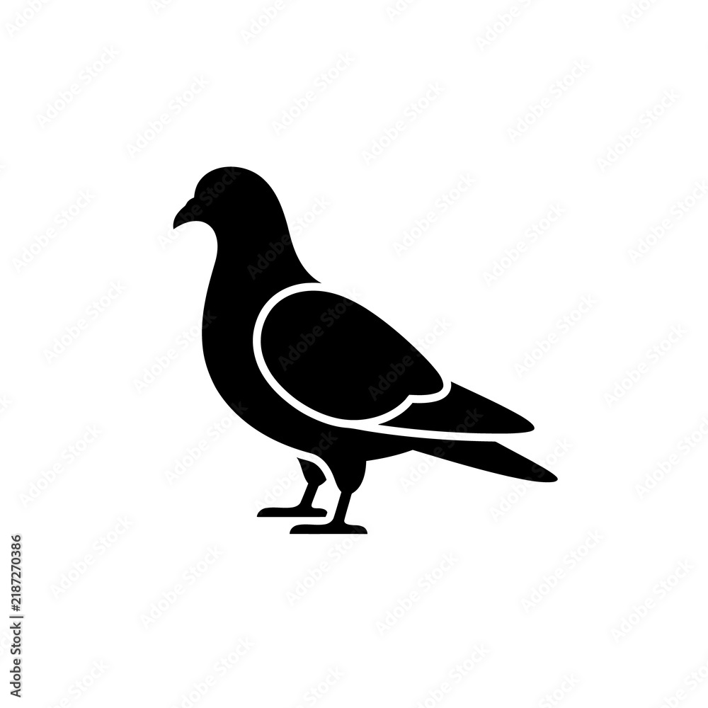 Fototapeta premium Pigeon bird silhouette icon for urban wildlife photography and city bird nature projects.