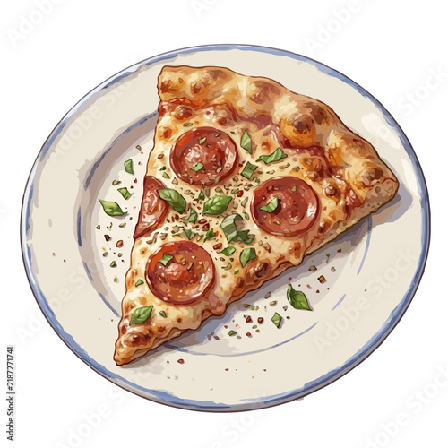Quadro su tela Deliciously Cheesy Margherita Pizza on a Plate: A Vector Illustration
