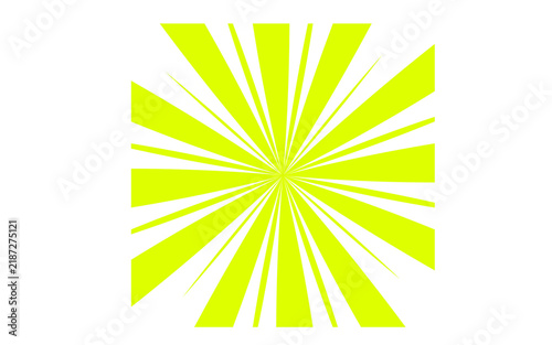 Neon sunburst rays pattern vector, yellow green irregular radial star burst background isolated on white, abstract geometric optical design for poster, banner, print and bright energy element