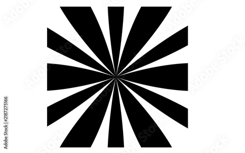 Black and white sunburst pattern vector, radial star burst rays background isolated on white, abstract geometric optical illusion design for poster, banner, print and retro background element
