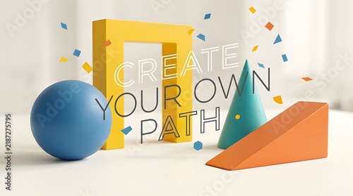 Create Your Own Path Motivational Business Concept with Colorful Wooden Geometric Blocks