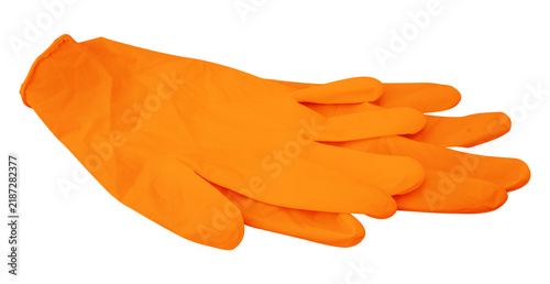 Obraz na płótnie orange protective glove isolated on white