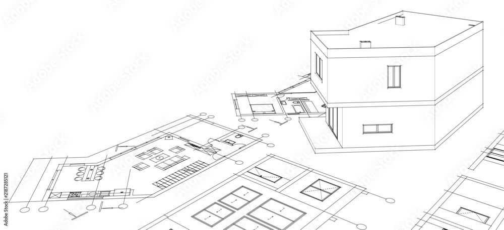 Fototapeta premium architecture house plan 3d illustration